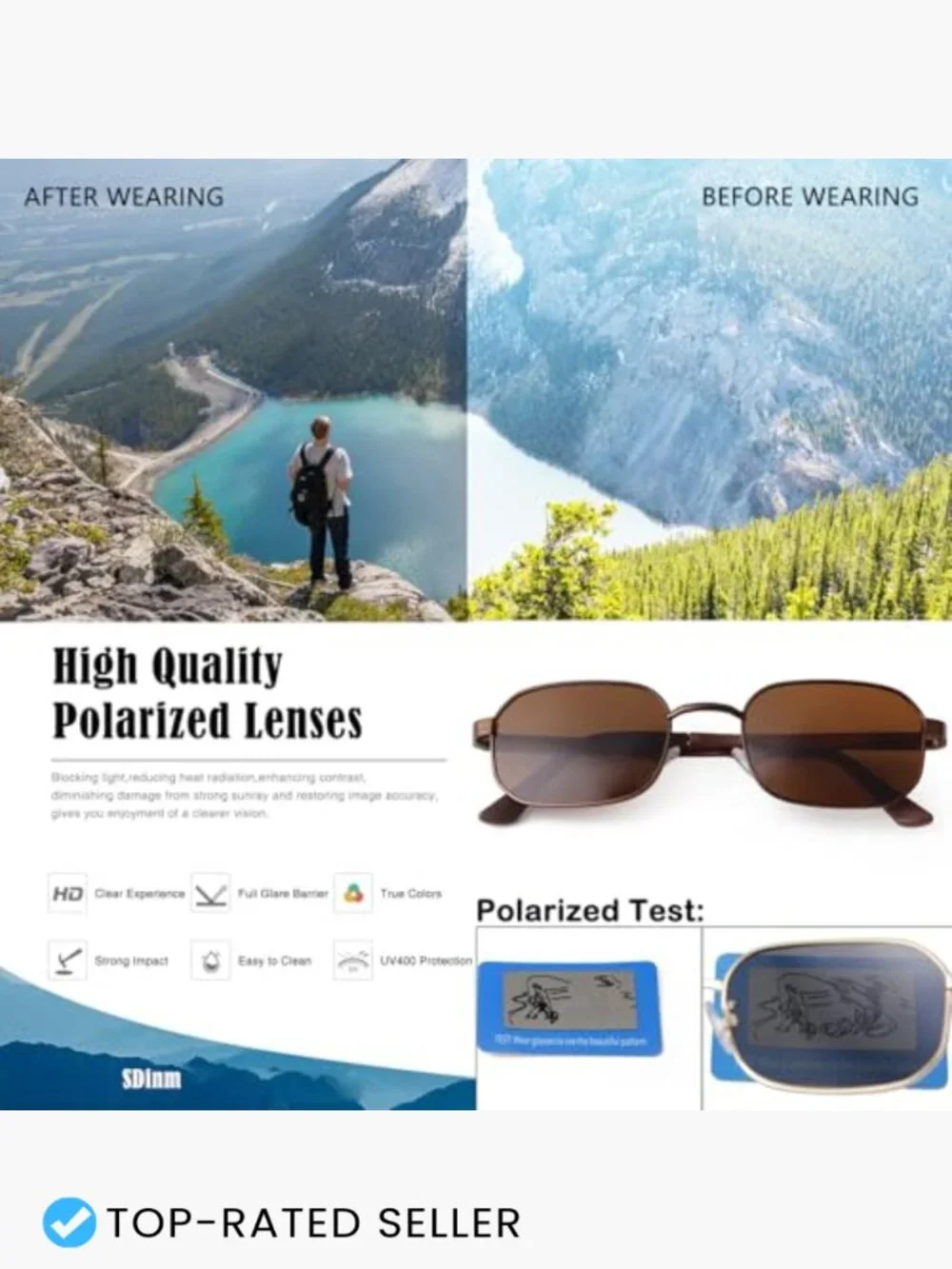 Rectangular Metal Sunglasses Vintage Retro Classic Polarized UV Protection